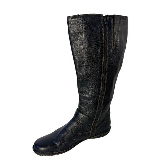 boc By Born Black Leather Knee Flat Wide Calf Round Toe Side Zip Women Boot 9 wc - Picture 3 of 8